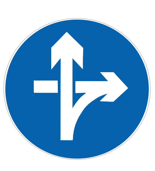 立体交叉直行和向右转弯标志牌